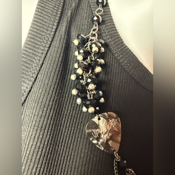 Black and Silver Chain Necklace with Jim Dunlop Guitar Pick Pendant - Picture 3 of 6